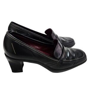 SWhat by Aerosoles Black Leather Heeled Penny Loafers 6.5 Classic square toe
